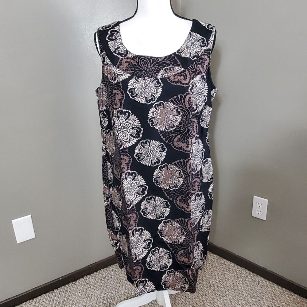 212 Collection Dress Women's Size 16 Linen Cotton Blend Black Floral Sleeveless
